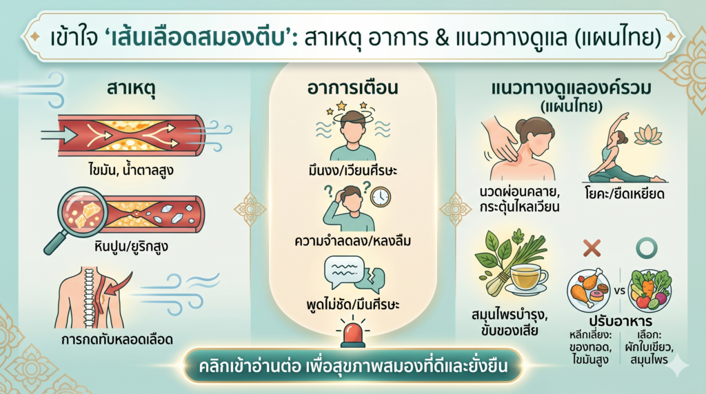 หน้ามืด เวียนหัวบ่อย สัญญาณเตือนเส้นเลือดสมองตีบ! เช็กสาเหตุ อาการ และแนวทางฟื้นฟูระบบไหลเวียนเลือดตามหลักแพทย์แผนไทย พร้อมทำความรู้จักสมุนไพร "ภู่หลาน" บำรุงหลอดเลือด