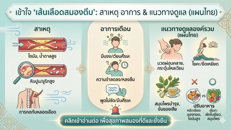 ภาวะเส้นเลือดสมองตีบ: เช็กสาเหตุ อาการ และแนวทางฟื้นฟูตามหลักแพทย์แผนไทย