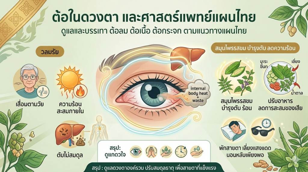 ต้อลม ต้อเนื้อ ต้อกระจก เกี่ยวข้องกับ "ตับ" และความร้อนในร่างกายอย่างไร? เจาะลึกสาเหตุตามหลักแพทย์แผนไทย พร้อมวิธีดูแลสายตา ทานอาหารรสขม และสมุนไพร "ภู่หลาน" อ่านต่อ.