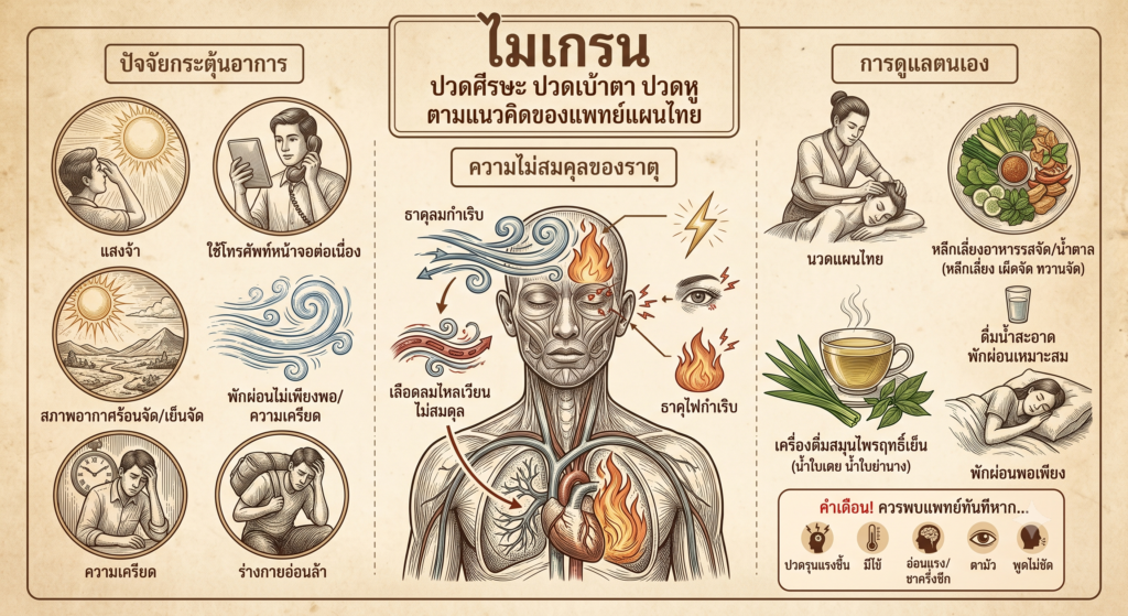 อาการไมเกรน ปวดศีรษะ ปวดเบ้าตา ในมุมมองแพทย์แผนไทย พร้อมแนวทางดูแลตนเองด้วยชาภู่หลานและสมุนไพรภู่หลาน โดย หมอยุ้ย ภู่หลาน